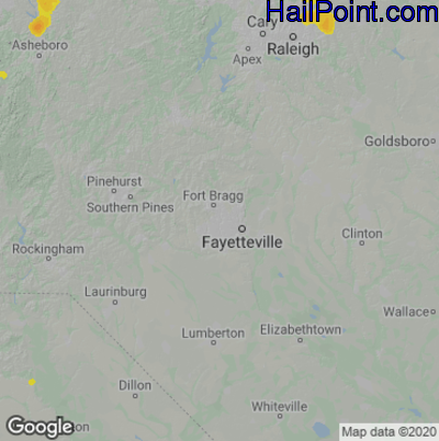 Hail Map for Fayetteville, NC Region on July 6, 2022 