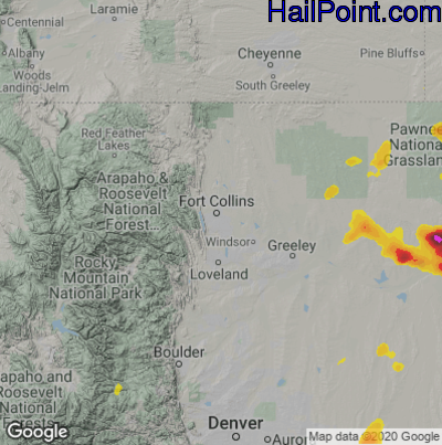 Hail Map for Fort Collins, CO Region on July 6, 2022 