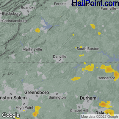 Hail Map for Danville, VA Region on July 6, 2022