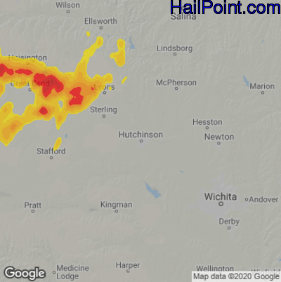 Hail Map for Hutchinson, KS Region on July 6, 2022