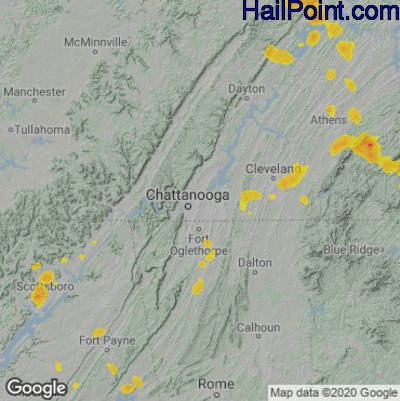 Hail Map for Chattanooga, TN Region on July 6, 2022