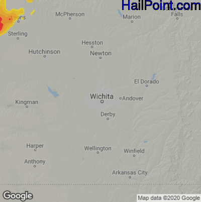 Hail Map for Wichita, KS Region on July 6, 2022