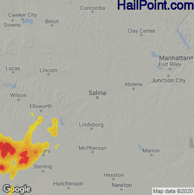 Hail Map for Salina, KS Region on July 6, 2022 