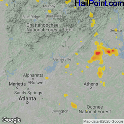 Hail Map for Gainsville, GA Region on July 6, 2022 