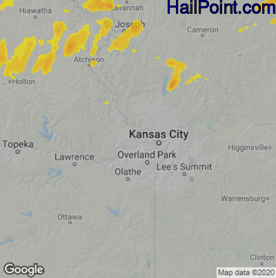 Hail Map for Kansas City, KS Region on July 7, 2022