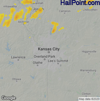 Hail Map for Kansas City, MO Region on July 7, 2022