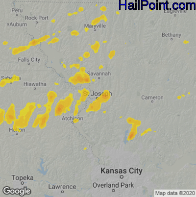 Hail Map for St. Joseph, MO Region on July 7, 2022