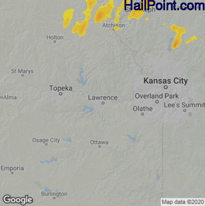 Hail Map for Lawerence, KS Region on July 7, 2022