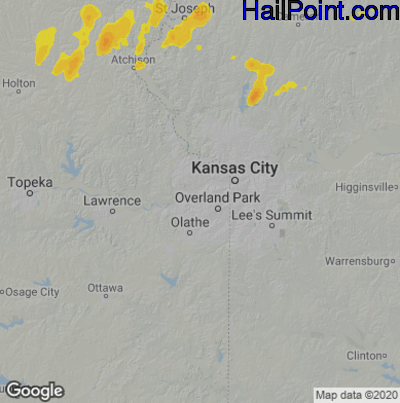 Hail Map for Shawnee, KS Region on July 7, 2022 