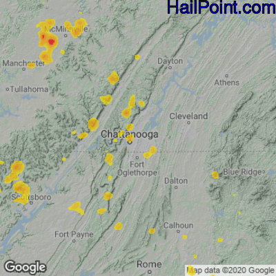 Hail Map for Chattanooga, TN Region on July 7, 2022