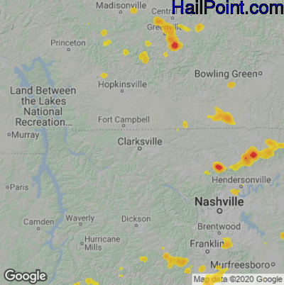 Hail Map for Clarksville, TN Region on July 7, 2022