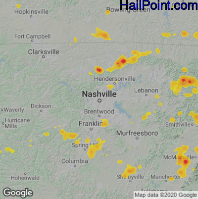 Hail Map for Nashville, TN Region on July 7, 2022