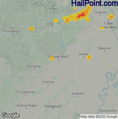 Hail Map for Poplar Bluff, MO Region on July 7, 2022