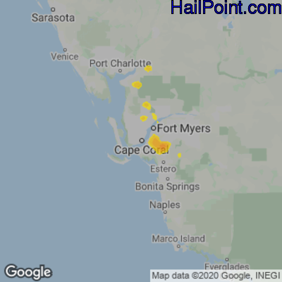Hail Map for Cape Coral, FL Region on July 7, 2022