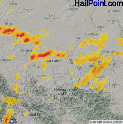 Hail Map for Great Falls, MT Region on July 7, 2022 