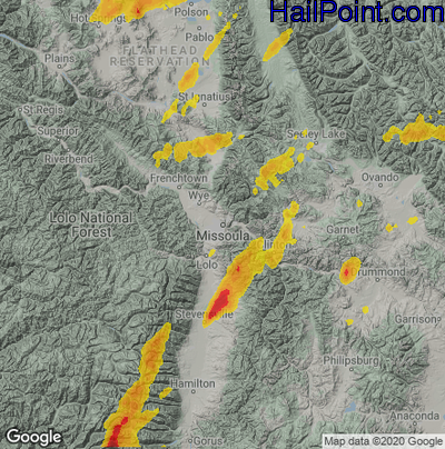 Hail Map for Missoula, MT Region on July 8, 2022