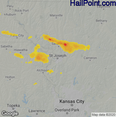 Hail Map for St. Joseph, MO Region on July 8, 2022