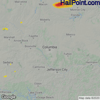 Hail Map for Columbia, MO Region on July 8, 2022