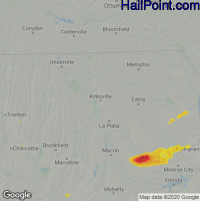 Hail Map for Kirskville, MO Region on July 8, 2022