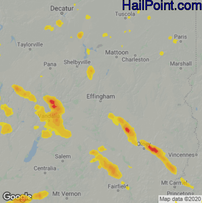Hail Map for Effingham, IL Region on July 8, 2022 