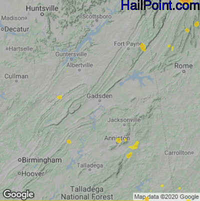 Hail Map for Gadsen, AL Region on July 8, 2022