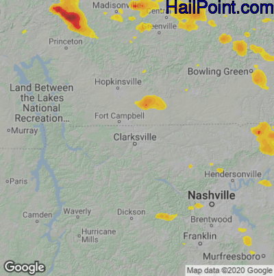 Hail Map for Clarksville, TN Region on July 8, 2022