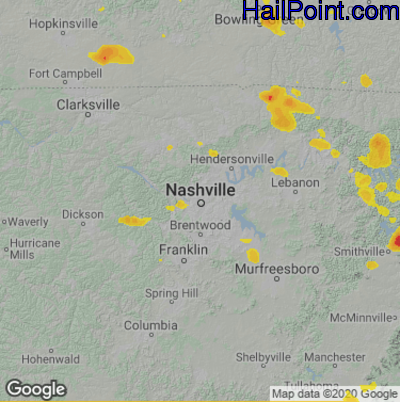 Hail Map for Nashville, TN Region on July 8, 2022