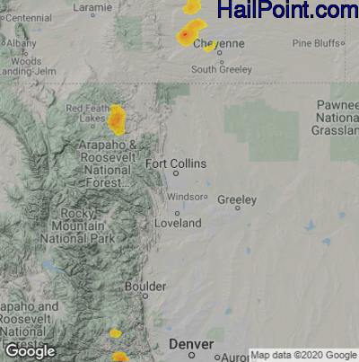 Hail Map for Fort Collins, CO Region on July 8, 2022