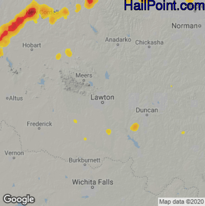 Hail Map for Lawton, OK Region on July 8, 2022