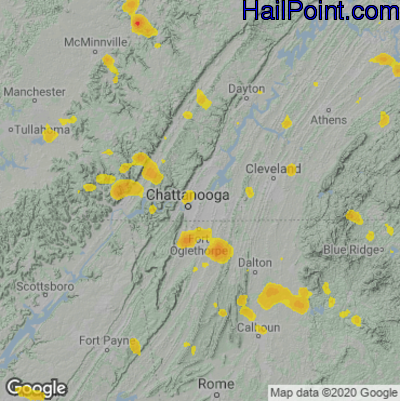 Hail Map for Chattanooga, TN Region on July 8, 2022