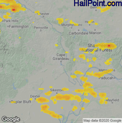 Hail Map for Cape Girardeau, MO Region on July 8, 2022