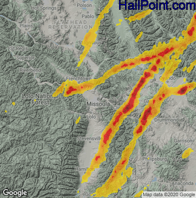 Hail Map for Missoula, MT Region on July 8, 2022