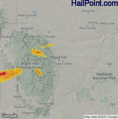 Hail Map for Rapid City, SD Region on July 8, 2022