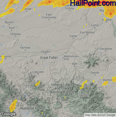 Hail Map for Great Falls, MT Region on July 8, 2022 