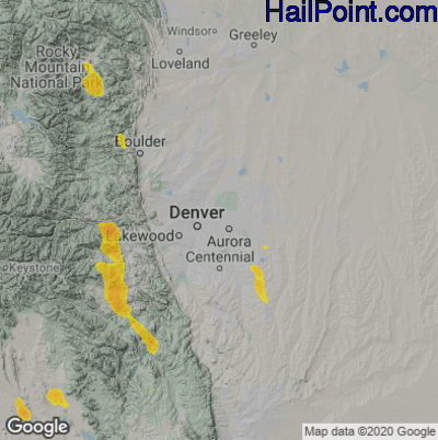 Hail Map for Denver, CO Region on July 8, 2022