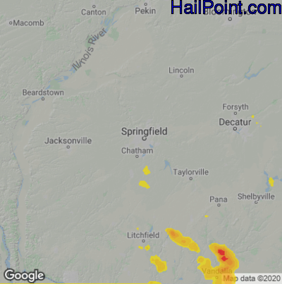 Hail Map for Springfield, IL Region on July 9, 2022
