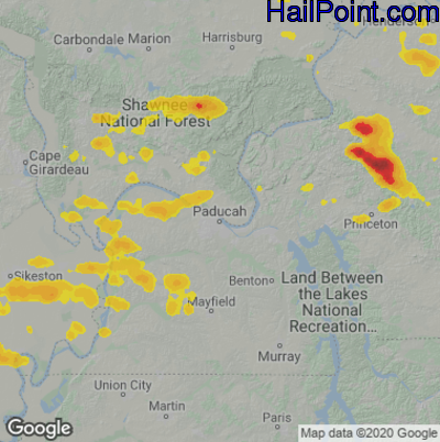 Hail Map for Paducah, KY Region on July 9, 2022
