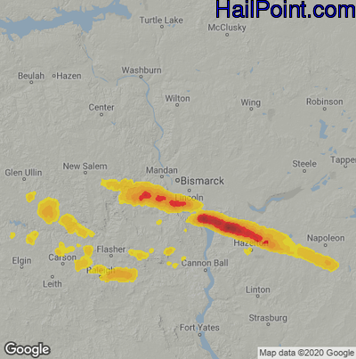 Hail Map for Bismark, ND Region on July 9, 2022 