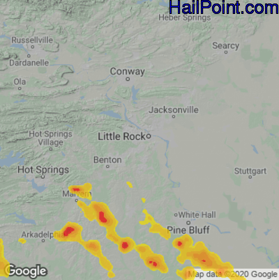 Hail Map for Little Rock, AR Region on July 9, 2022