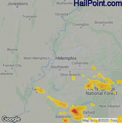 Hail Map for Memphis, TN Region on July 9, 2022 