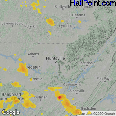 Hail Map for Huntsville, AL Region on July 9, 2022