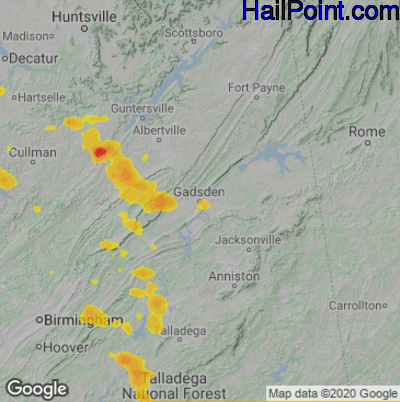 Hail Map for Gadsen, AL Region on July 9, 2022