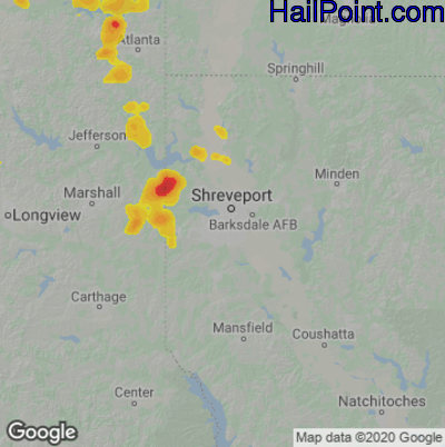 Hail Map for Shreveport, LA Region on July 9, 2022