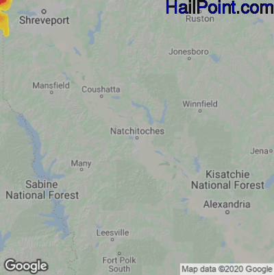 Hail Map for Nachitoches, LA Region on July 9, 2022 