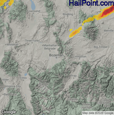 Hail Map for Bozeman, MT Region on July 9, 2022