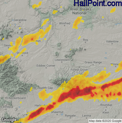Hail Map for Lewiston, MT Region on July 9, 2022 