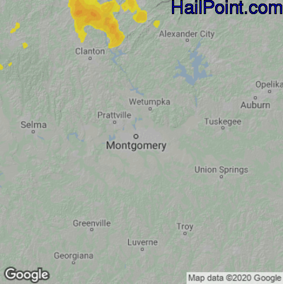 Hail Map for Montgomery, AL Region on July 10, 2022