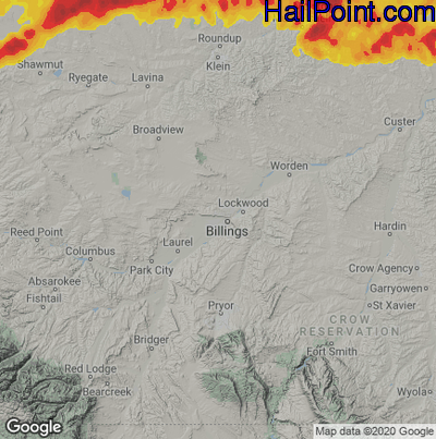 Hail Map for Billings, MN Region on July 10, 2022