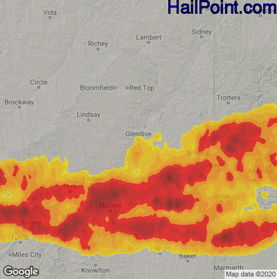 Hail Map for Glendive, MT Region on July 10, 2022 