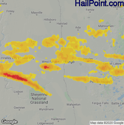 Hail Map for Fargo, ND Region on July 10, 2022 